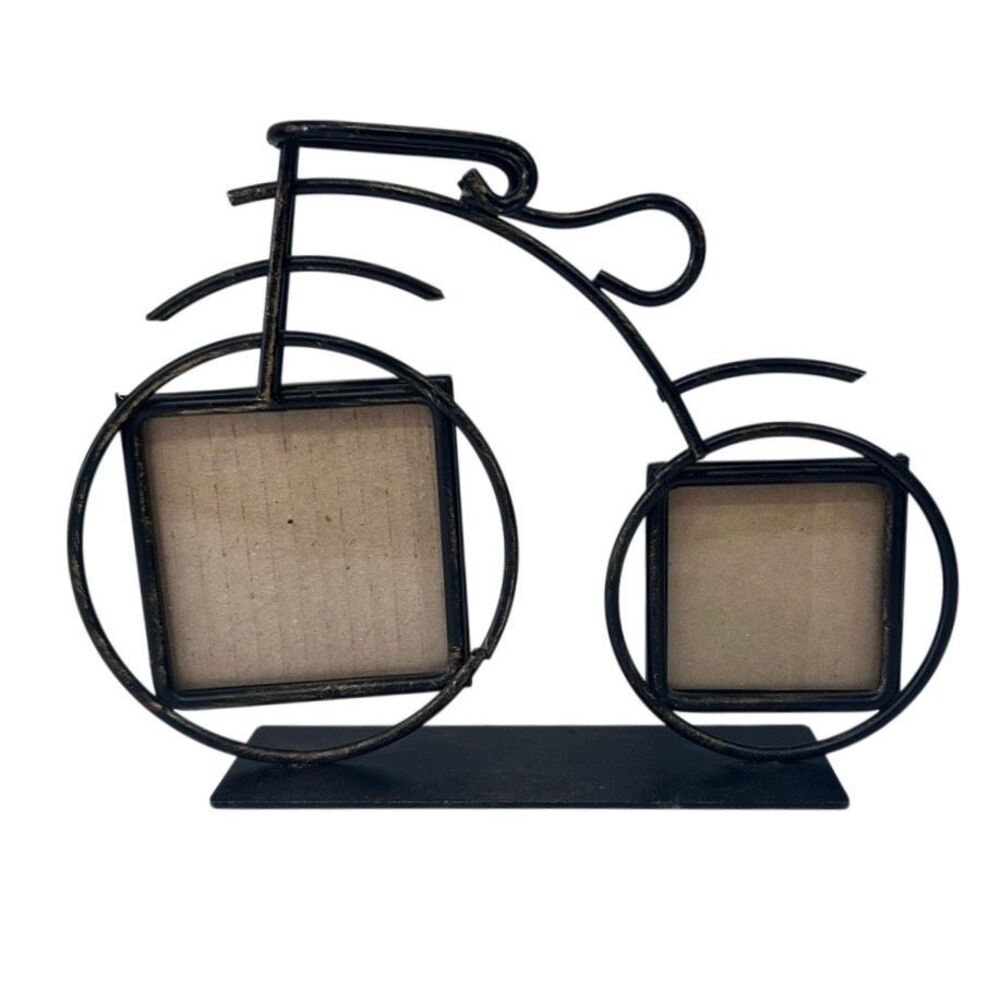 Vintage-Style Rustic Metal Bicycle Dual Photo Frame Decor 9"x 6"x 2" Black